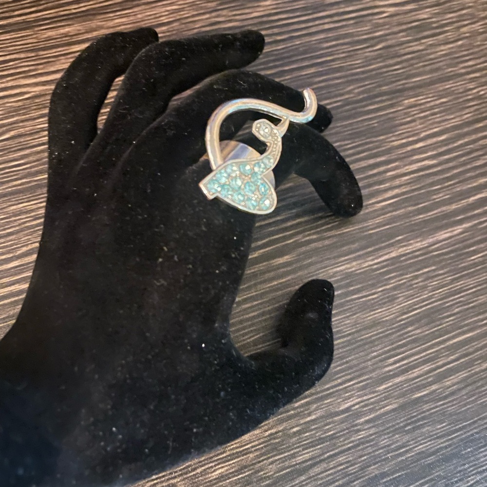 Adjustable Y2K Baby Phat Silvertone Women's Ring with Light Blue Rhinestones